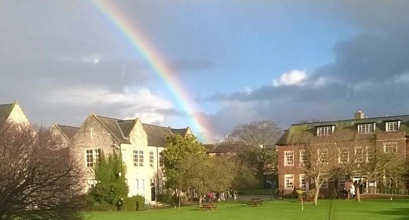 St Luke's Campus with a rainbow