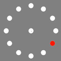 Circle sequencing image: A ring of white dots around one central white dot. One dot in the ring is red.