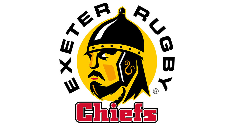 Exeter Rugby Chiefs logo: a Viking chief on a yellow background