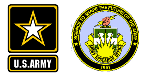 US Army logos: a gold star on a black square and a yellow and black crest
