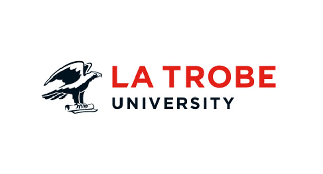 La Trobe University logo: A graphic of an eagle next to red and black text